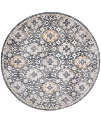 Feizy Kyra R3858 5'6" x 5'6" Round Area Rug - Blue, Gold