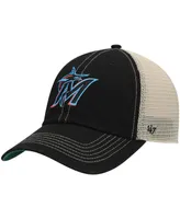 Men's '47 Brand Black Miami Marlins Trawler Clean Up Trucker Snapback Hat