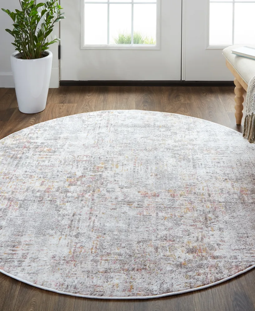 Feizy Kyra R3856 5'6" x 5'6" Round Area Rug - Gray, Gold
