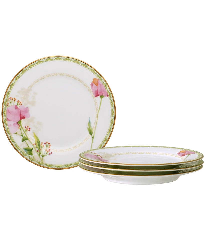 Noritake Poppy Place 6.25" Bread Butter, Set of 4 - White, Pink, Gold