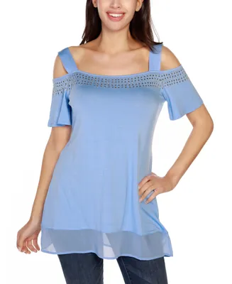 Belldini Women's Embellished Cold-Shoulder Top