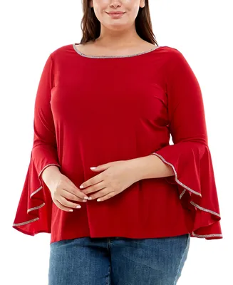 Plus Size Long Bell Sleeve Tunic Top with Stone Details