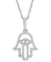 Wrapped Diamond Hamsa Hand 18" Pendant Necklace (1/10 ct. t.w.) 10k Yellow or White Gold, Created for Macy's