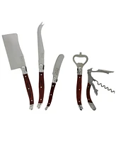 French Home Laguiole 5 Piece Cheese Knife and Wine Opener Set with Pakkawood Handles.