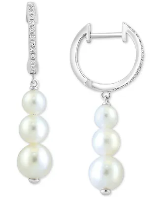 Effy Cultured Freshwater Pearl (5-7mm) and Diamond (1/10 ct. t.w.) Dangle Hoop Earrings in 14k White Gold