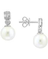 Effy Cultured Freshwater Pearl (9mm) & Diamond (1/5 ct. t.w.) Drop Earrings in 14k White Gold