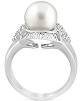 Effy Cultured Freshwater Pearl (11mm) & Diamond (1 ct. t.w.) Halo Ring in 14k White Gold