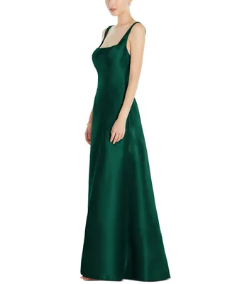 Alfred Sung Plus Sleeveless Square-Neck Princess Line Gown with Pockets