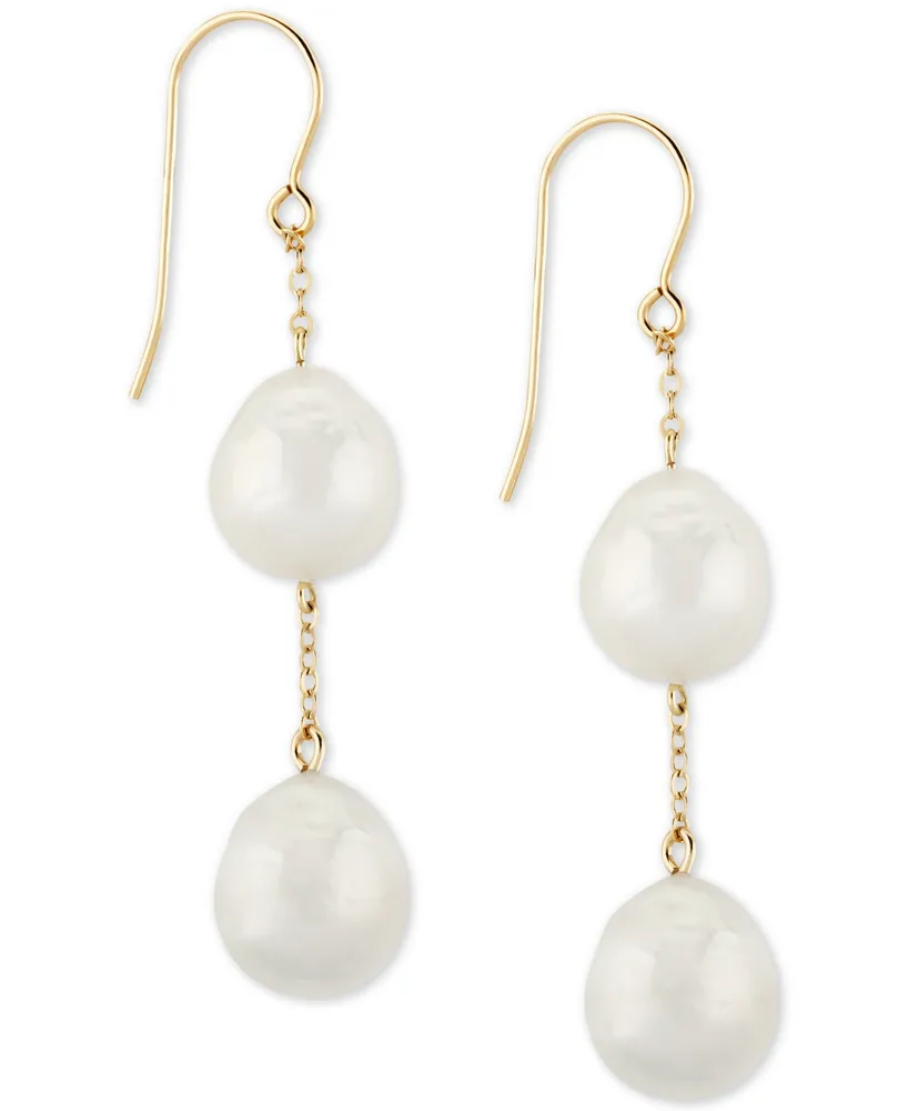 Cultured Freshwater Baroque Pearl (12mm) Drop Earrings in 14k Gold