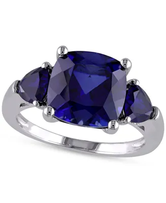 Lab-Grown Sapphire Three Stone Ring (7-1/10 ct. t.w.) Sterling Silver