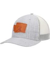 Men's Local Crowns Heather Gray Washington Leather State Patch Trucker Snapback Hat