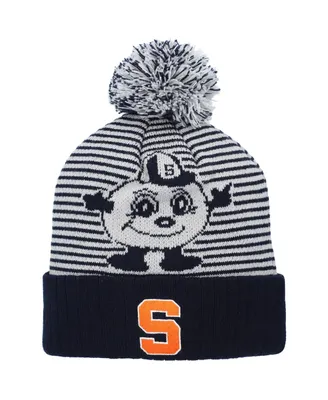 Men's Top of The World Navy Syracuse Orange Line Up Cuffed Knit Hat with Pom