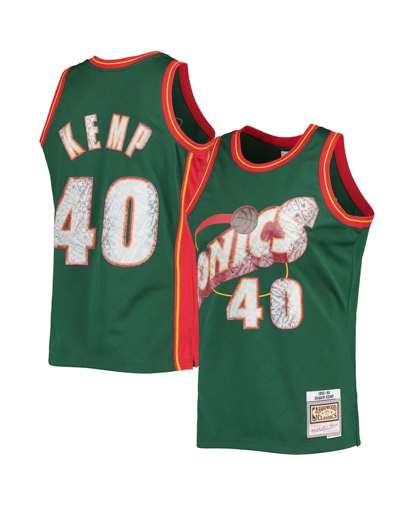 Men's Mitchell & Ness Shawn Kemp Green Seattle SuperSonics 1995-96 Hardwood Classics 75th Anniversary Diamond Swingman Jersey