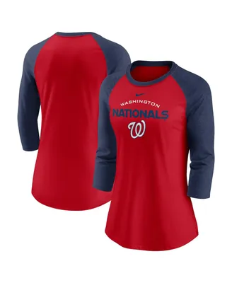 Women's Nike Red, Navy Washington Nationals Modern Baseball Arch Tri-Blend Raglan 3/4-Sleeve T-shirt
