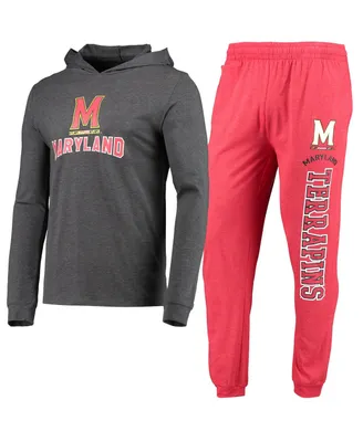 Men's Concepts Sport Heathered Red, Charcoal Maryland Terrapins Meter Long Sleeve Hoodie T-shirt and Jogger Pants Set