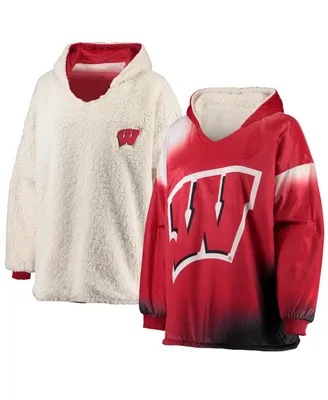 Foco Men's Red and White Wisconsin Badgers Sherpa Big Logo Gradient Reversible Hoodeez