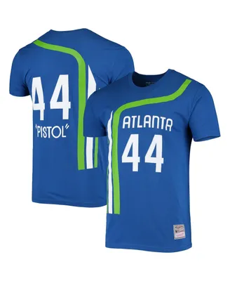 Men's Mitchell & Ness Pete Maravich Blue Atlanta Hawks Hardwood Classics Stitch Name and Number T-shirt