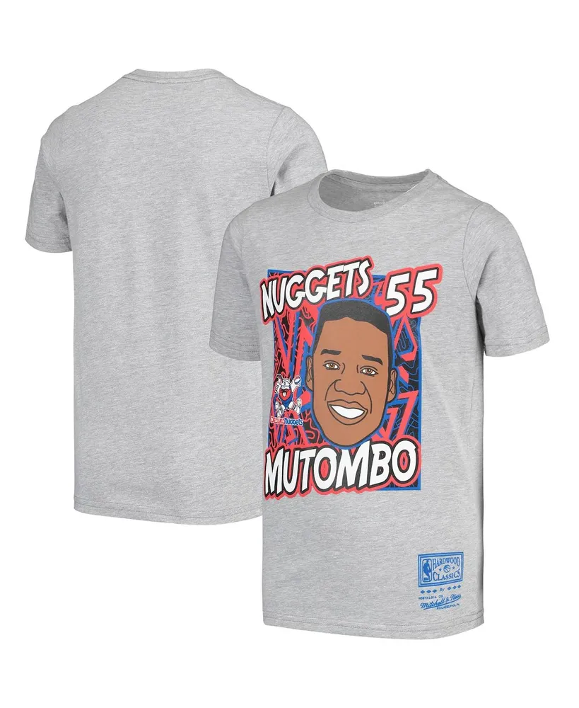 Big Boys Mitchell & Ness Dikembe Mutombo Gray Denver Nuggets Hardwood Classics King of the Court Player T-shirt