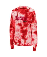 Women's Colosseum Red Wisconsin Badgers Shavonee Tie-Dye Pullover Hoodie