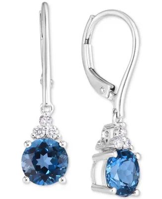 Garnet (3 ct. t.w.) & Diamond (1/8 ct. t.w.) Leverback Drop Earrings in 14k Gold (Also in London Blue Topaz & Amethyst)