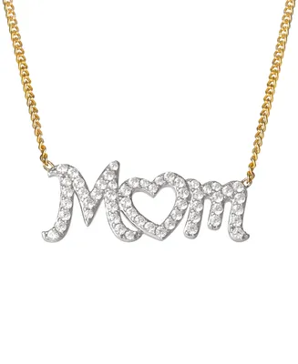 Giani Bernini Cubic Zirconia Mom Heart 18" Pendant Necklace in Sterling Silver & 18k Gold-Plate, Created for Macy's