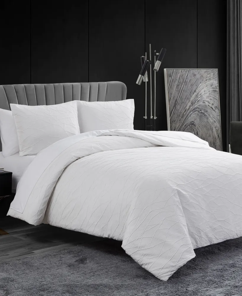 Vera Wang 3 Piece Abstract Crinkle Comforter Set, Queen