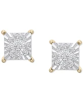 Men's Diamond Cluster Miracle Plate Square Stud Earrings (1/4 ct. tw) Sterling Silver