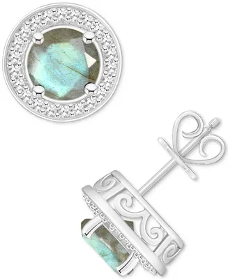 Cultured Freshwater Pearl & Diamond (1/5 ct. t.w.) Halo Stud Earrings Sterling Silver (Also Onyx, Turquoise, Labradorite)