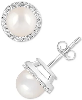 Cultured Freshwater Pearl (6mm) & Lab-Created White Sapphire (1/5 ct. t.w.) Halo Stud Earrings in 10k White Gold