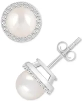 Cultured Freshwater Pearl (6mm) & Lab-Created White Sapphire (1/5 ct. t.w.) Halo Stud Earrings in 10k White Gold