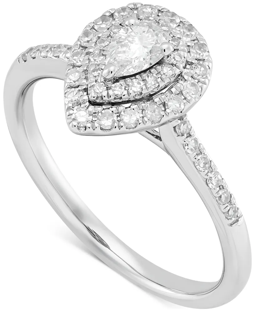 Diamond Pear Halo Engagement Ring (1/2 ct. t.w.) in 14k White Gold