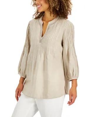 Charter Club Women's 100% Linen Puff-Sleeve Tunic, Created for Macy's