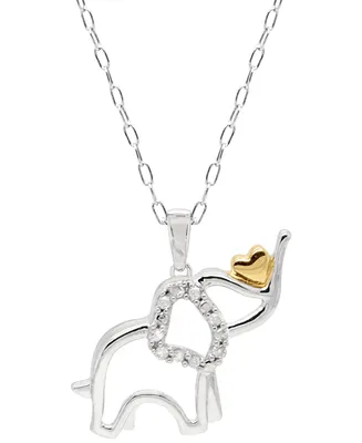 Diamond Elephant Heart 18" Pendant Necklace (1/10 ct. t.w.) in Sterling Silver & 14k Gold-Plate - Sterling Silver  k Gold
