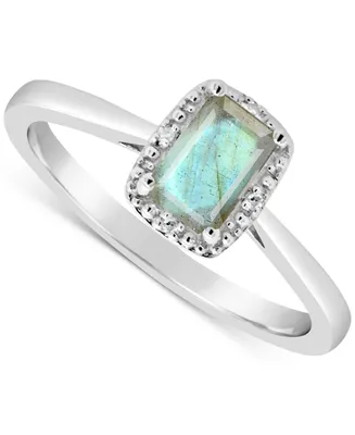 Labradorite & Diamond Accent Ring Sterling Silver (Also Onyx Turquoise)