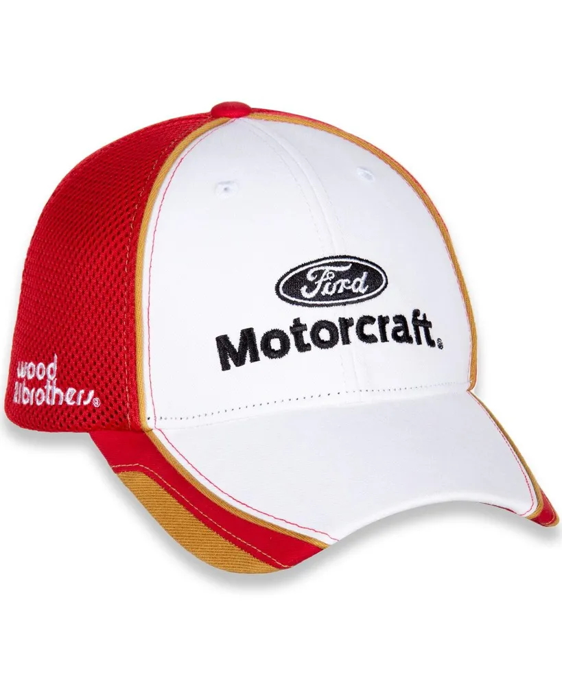 Men's Checkered Flag White and Red Harrison Burton Motorcraft Element Mesh Adjustable Hat