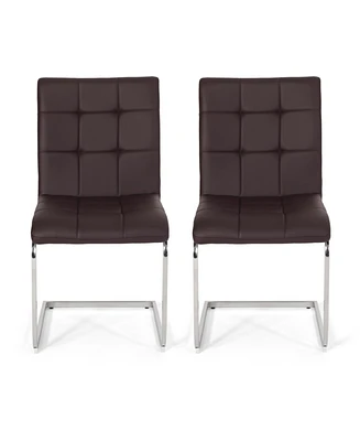 Vess Modern Upholstered Waffle Stitch Dining Chairs Set, 2 Piece