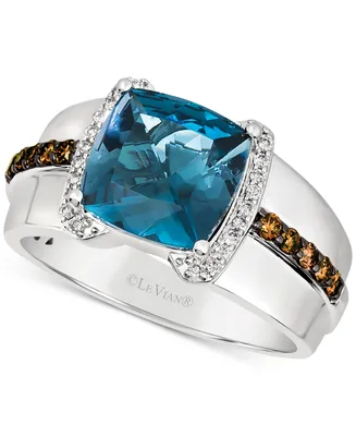 Le Vian Men's Deep Sea Blue Topaz (4-1/2 ct. t.w.) & Diamond (3/8 Ring Sterling Silver