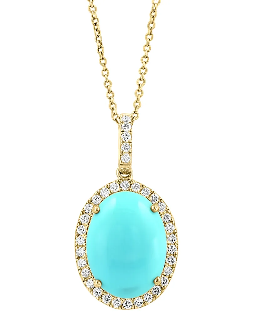 Effy Turquoise & Diamond (1/2 ct .t.w.) Halo 18" Pendant Necklace in 14k Gold