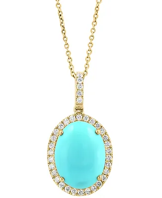 Effy Turquoise & Diamond (1/2 ct .t.w.) Halo 18" Pendant Necklace in 14k Gold