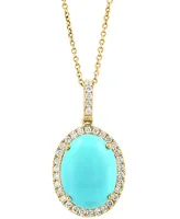 Effy Turquoise & Diamond (1/2 ct .t.w.) Halo 18" Pendant Necklace in 14k Gold