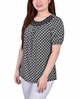 Petite Short Puff Sleeve Mesh Inset Top