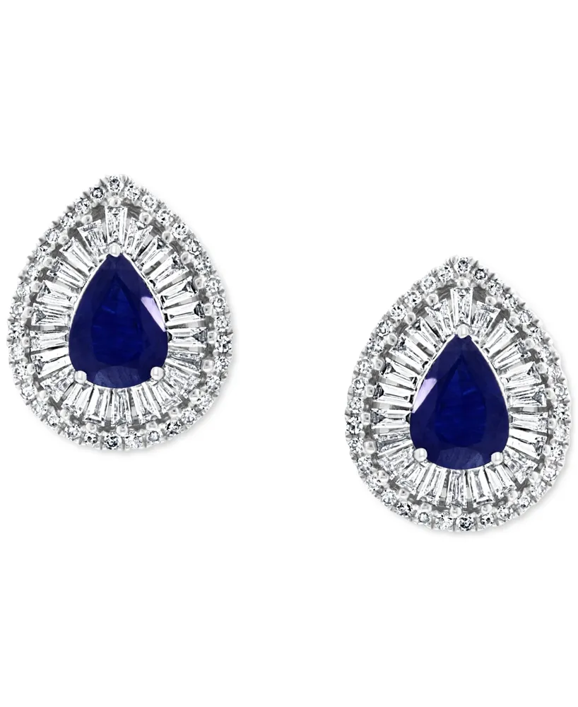 Effy Sapphire (1-3/8 ct. t.w.) & Diamond (5/8 ct. t.w.) Halo Stud Earrings in 14k White Gold