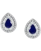 Effy Sapphire (1-3/8 ct. t.w.) & Diamond (5/8 ct. t.w.) Halo Stud Earrings in 14k White Gold