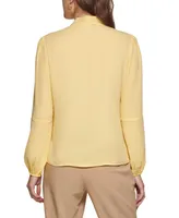 Dkny Petite Long Sleeve Bow Blouse