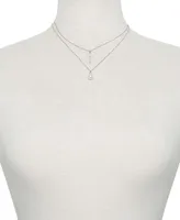 Cultured Freshwater Pearl (8mm) & Cubic Zirconia Cross Layered Necklace in Sterling Silver, 16" + 1" extender