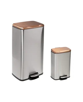Honey Can Do Stainless Steel Step Trash Cans with Lid, Set of 2 - Silver