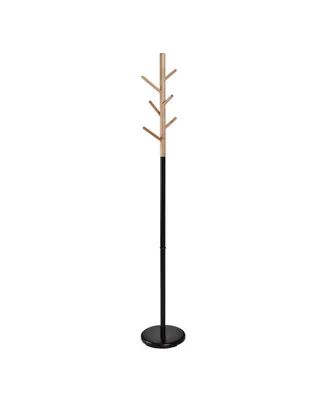 Modern Freestanding Coat with Round Base Wood Tree Stand