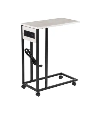 Dnu C-Shaped with Outlets and Wheels Side Table