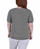 Plus Size Short Puff Sleeve Sheer Inset Top