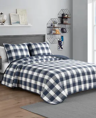 Closeout! Nautica Norridge Navy Cotton Reversible 3-Piece Quilt Set, King